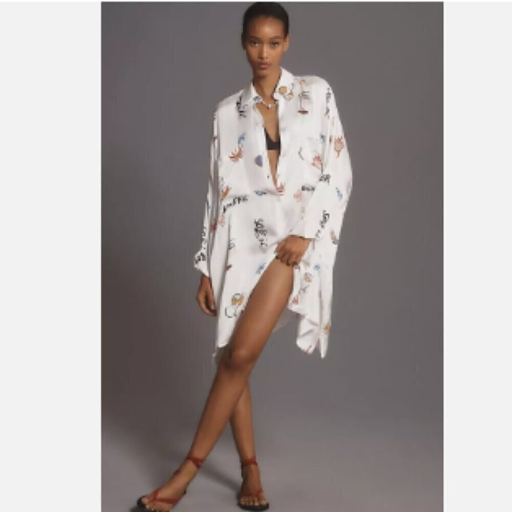 COREY LYNN CALTER | Long-Sleeve Printed Mini Shirt Dress from Anthropologie NWT